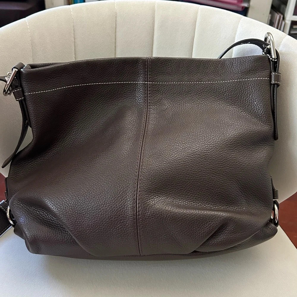 COACH F15064 LEATHER DUFFLE CROSSBODY SHOULDER BAG BROWN silver hardware excelle - Picture 4 of 16
